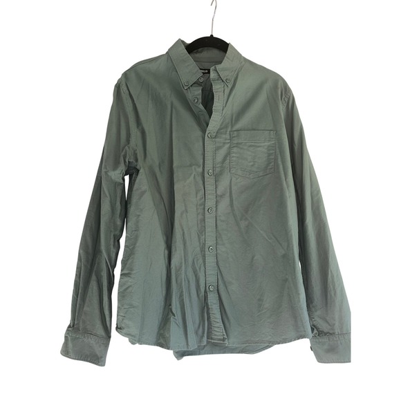 Express Other - Express Mens Long Sleeve Button Down Shirt Sage Green Olive Cotton Twill Medium